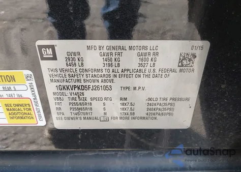 2015 GMC Acadia Sle-2 from USA, damaged, VIN 1GKKVPKD5FJ261053